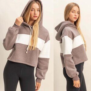 Joni Colorblock Cropped Hoodie | HYFVE Beige and Cream Sweatshirt